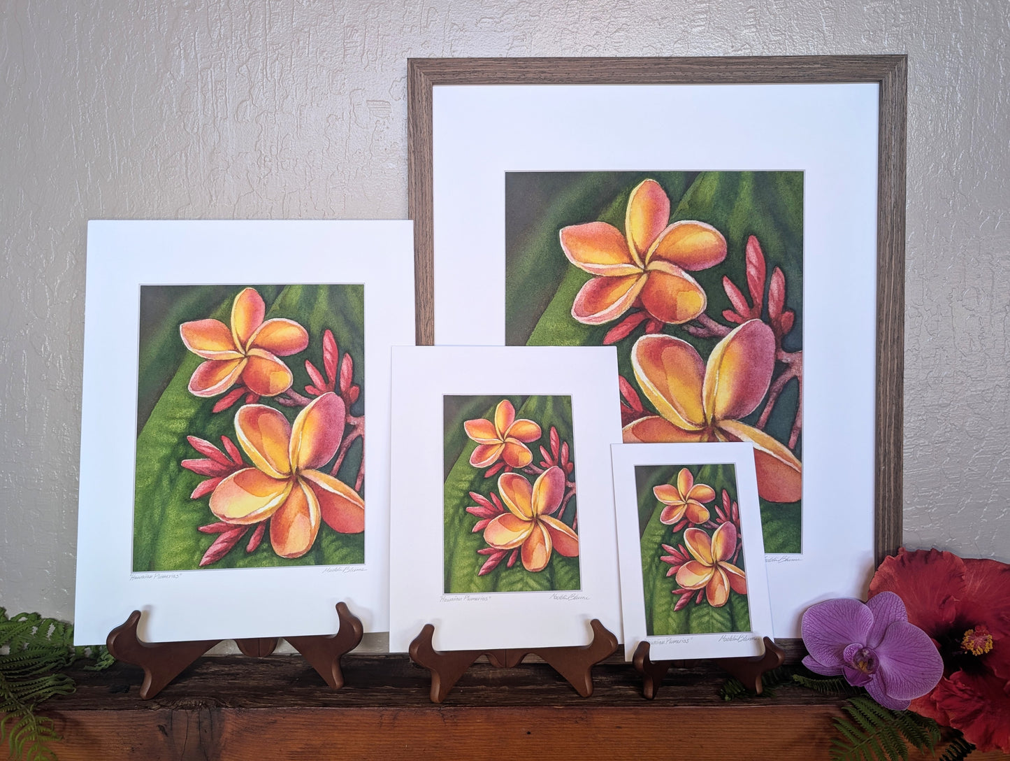 "Pink Hawaiian Plumerias" Matted Giclee Fine Art Print