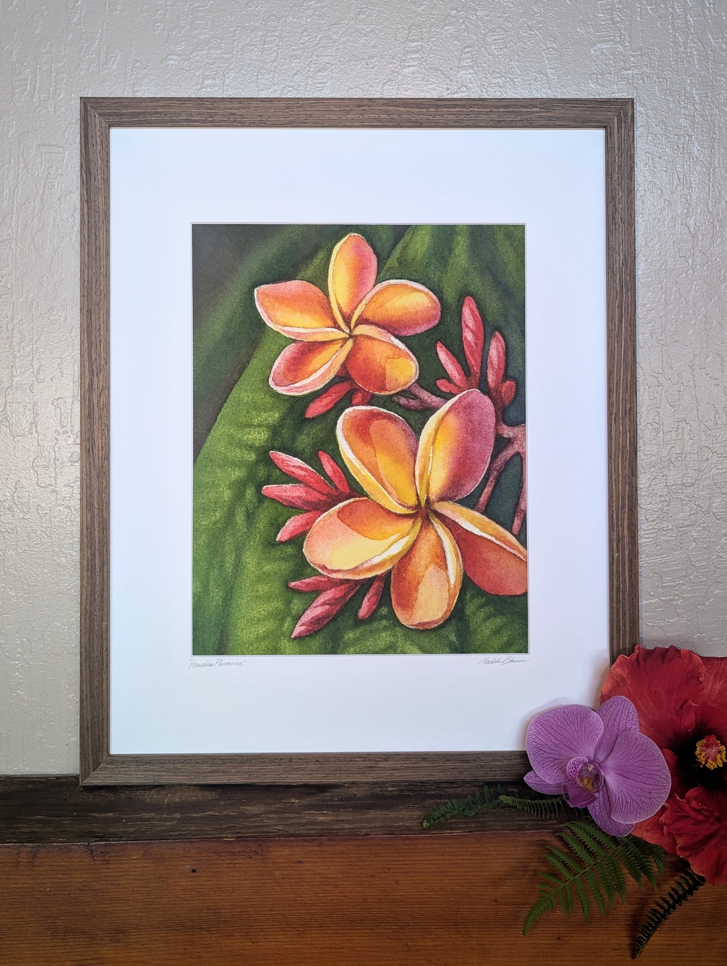 "Pink Hawaiian Plumerias" Matted Giclee Fine Art Print