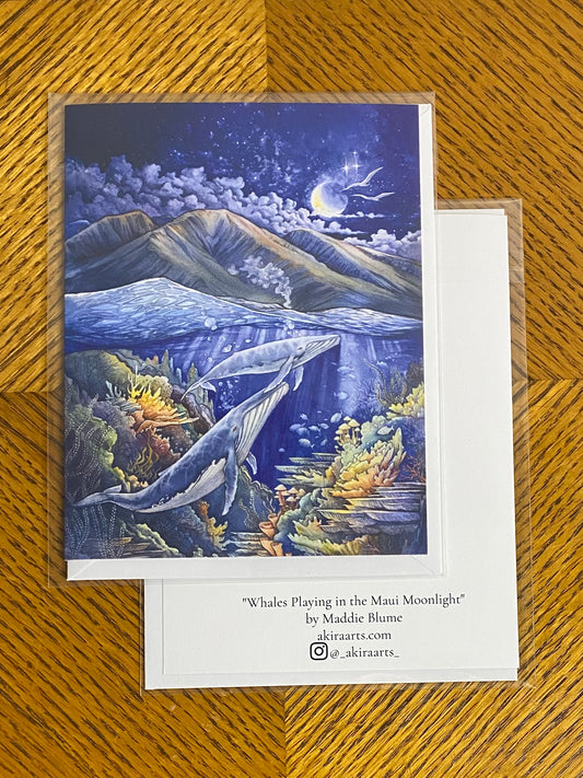 "Whales Playing in the Maui Moonlight" Note Card